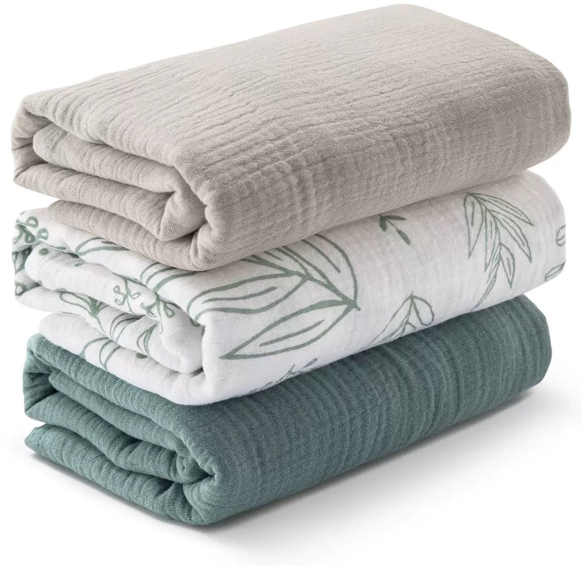 Babywikkeldekenset, 3-delig, gemaakt van een mix van katoen en bamboegaas, te gebruiken als wikkeldoek, luier, geruite slaapzak, deken, handdoek en slabbetje, Kleur 13,100*100cm