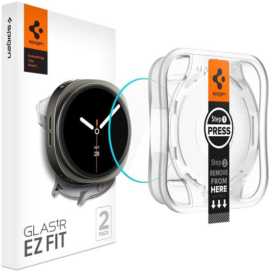 Spigen Glas.tR EZ Fit screenprotector 2-pack voor Samsung Galaxy Watch 8 44mm.
