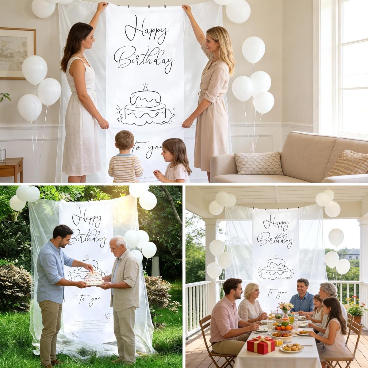Verjaardagsdecoratieset met 24 stuks, inclusief ballonnen, linten en tule voor een feestelijke sfeer, perfect voor binnen en buiten gebruik
