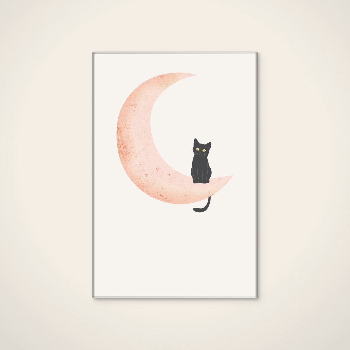 Akoestisch schilderij - 60 x 90 cm - Cat Crescent Moon van Melloi Art Prints - Dieren wanddecoratie - wit textielframe