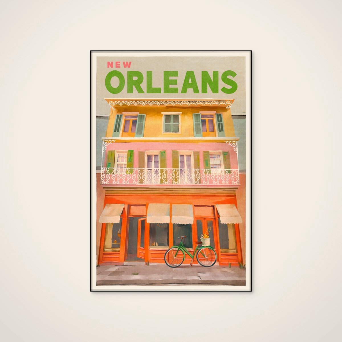Akoestisch schilderij - 60 x 90 cm - New Orleans Louisiana Vintage Travel Poster van The Whiskey Ginger - Abstracte wanddecoratie - zwart textielframe