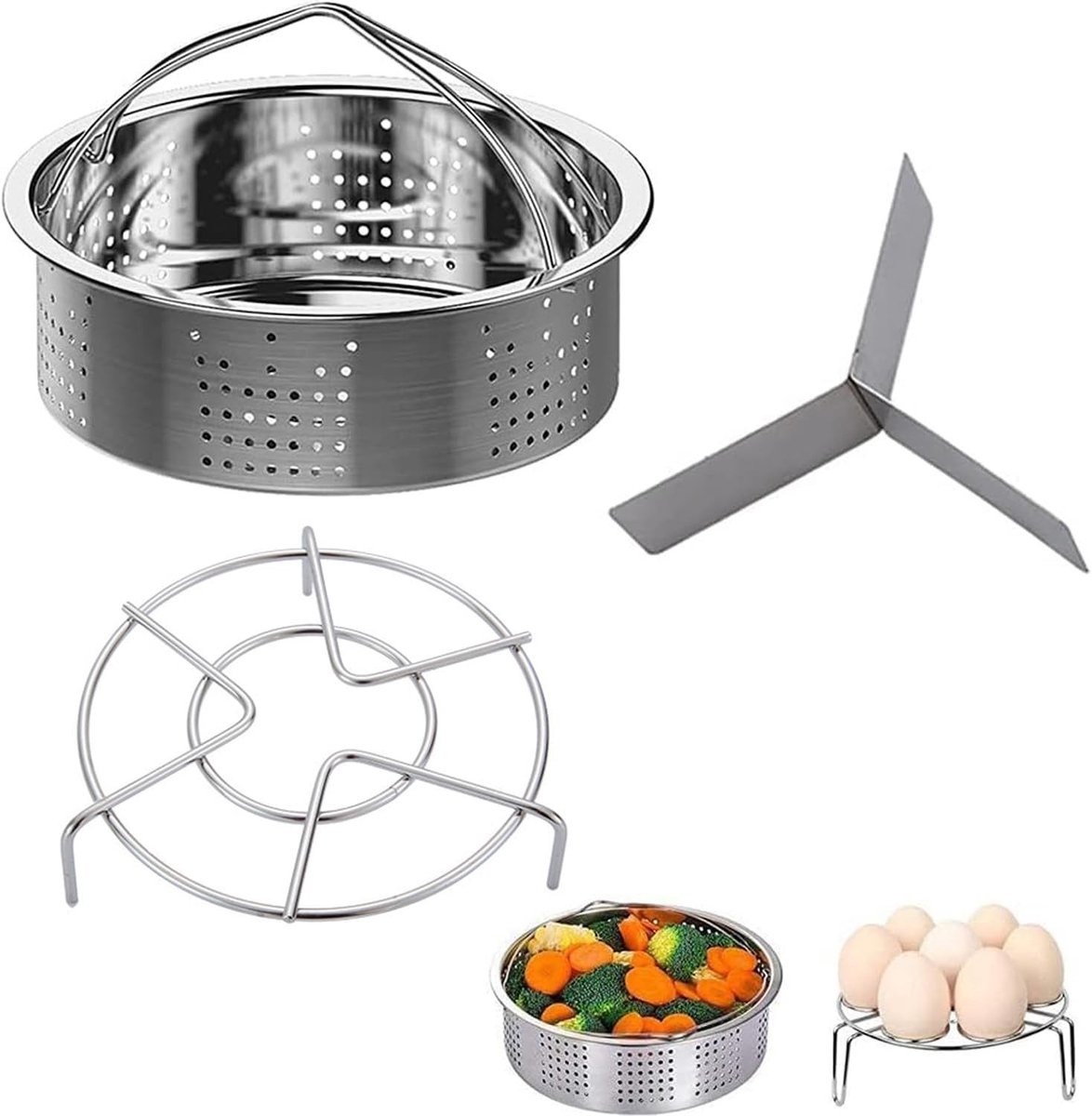 3-delige stoomstandaardset met roestvrijstalen stoommand, koelstandaard en stoomverdeler voor snelkookpan en keuken accessoires