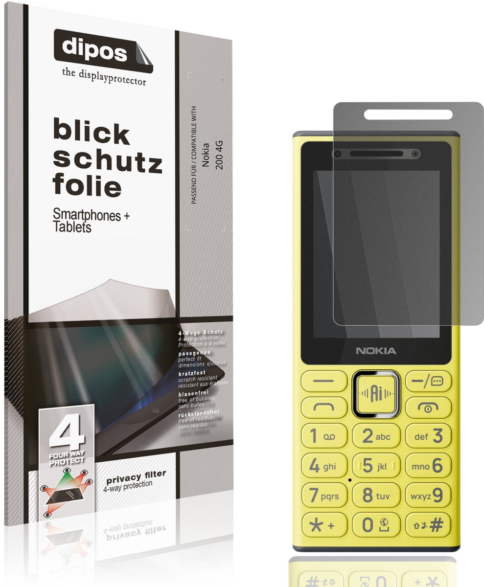 dipos – Matte Privacy Screenprotector geschikt voor Nokia 200 4G | Anti-Spy Beschermfolie