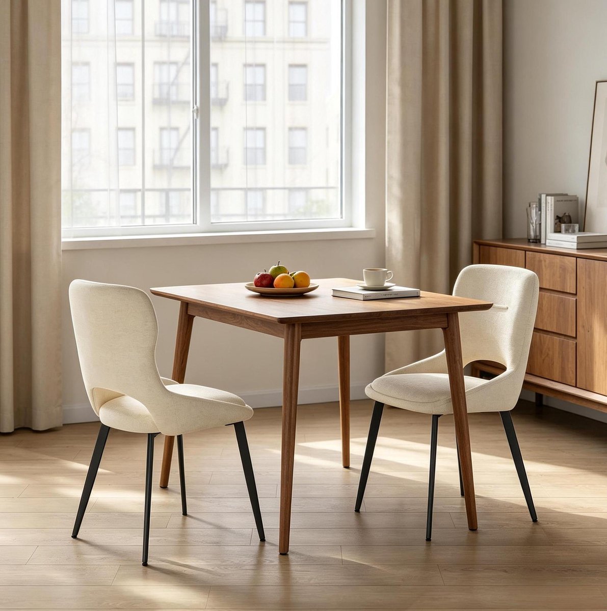 FloraGrace Eetkamerstoel Set Van 2 – Beige Chenille Met Open Rugleuning En Metalen Onderstel – Comfortabel Voor Eetkamer En Woonkamer