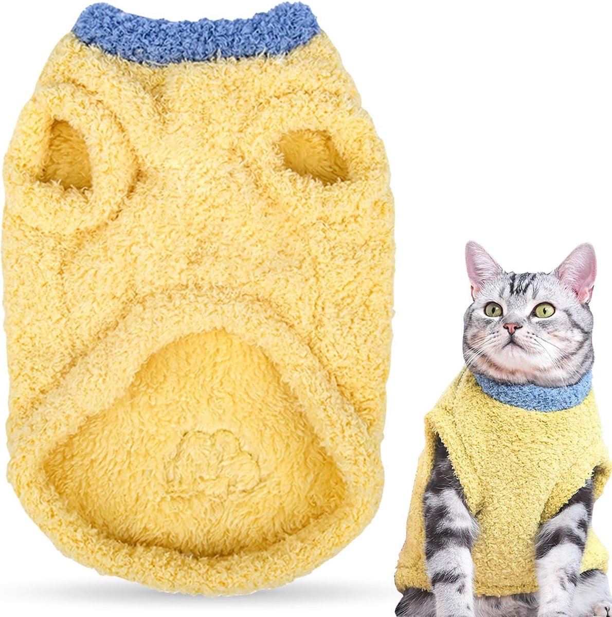 Zachte en Fluffy Trui voor Katten en Kleine Honden met D-ring Harnas en Leash voor Koud Weer, Ideaal voor Huisdieren (Geel, L)
