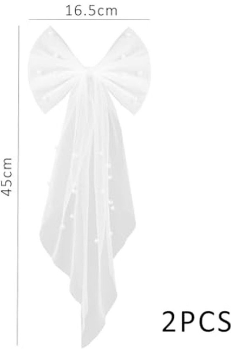 2 Stuks Bruidsstrik - Witte Tulle Versiering - Parelen Accent