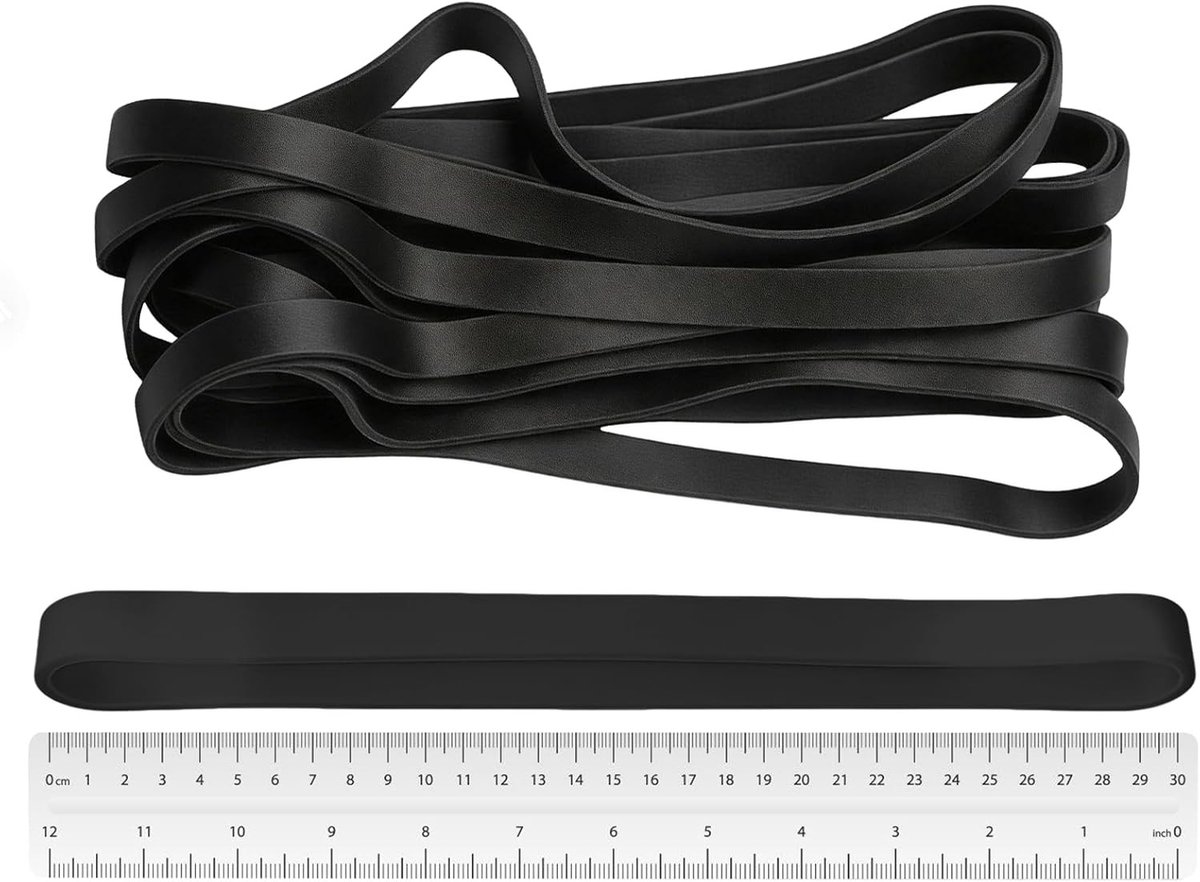 Grote zwarte elastische banden 20 stuks - Sterke en duurzame rubberen elastiekjes voor industrieel gebruik, thuiskantoor en school, 30x1.5CM