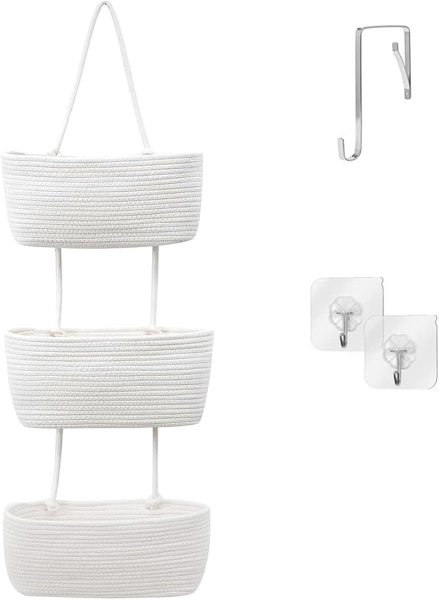 3-Laags Hangende Organizer van Katoen en Linnen, Wandplank voor Badkamer, Camping en Speelgoedopslag, Ideaal voor Snacks en Cadeauverpakkingen