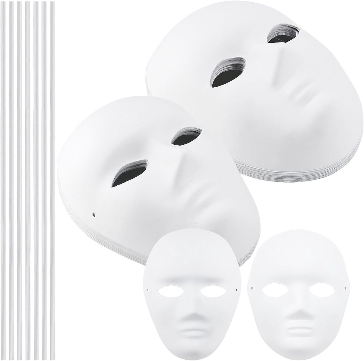 30 Stuks Witte Papieren Maskers, Volledige Gezichtsmaskers met Bandjes voor Cosplay, Feest en Carnaval