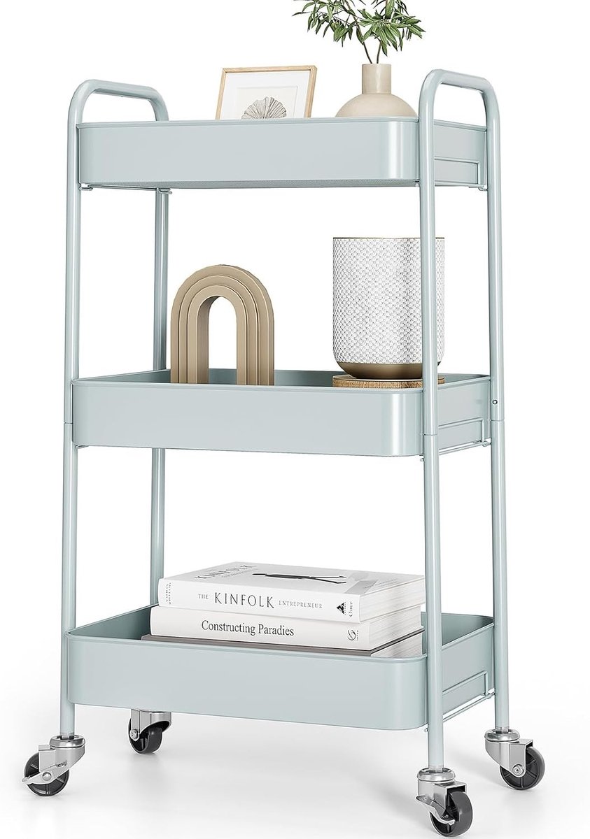 Multifunctionele Keuken Trolley met Wielen en Handvatten, 3 Laags Metalen Serveertrolley voor Keuken, Badkamer en Salon, Ideaal voor Cosmetica en Kantoorgebruik