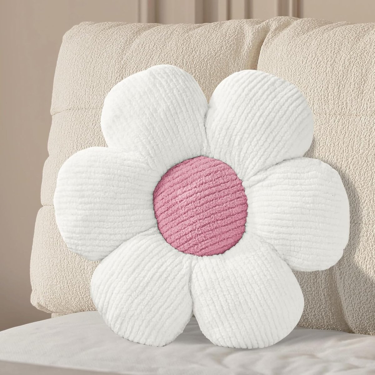 Pluche Kussen in Bloemvorm van 40 cm - Aesthetisch Decoratief Kussen voor Slaapkamer, Bank en Stoel, Wit Kussen voor Interieurdecoratie