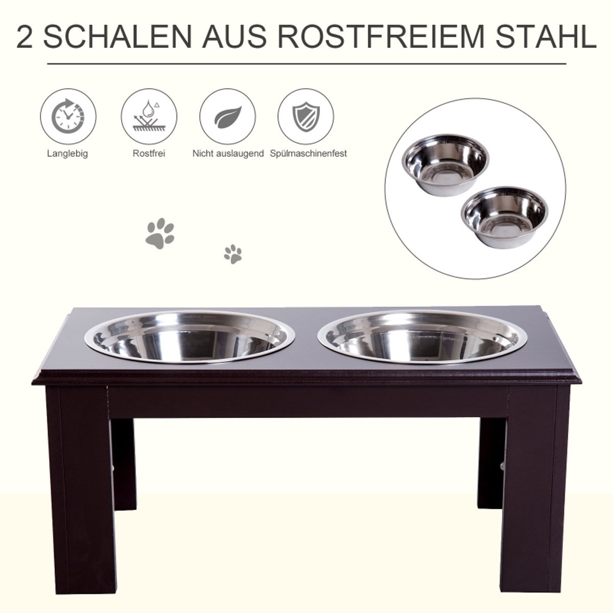 MIVRAY Voerbak – Verhoogde Dubbele Voerbak – 58,4 x 30,5 x 25,4 cm – RVS – Grijs – Voor Honden – Antislip En Uitneembare Schalen