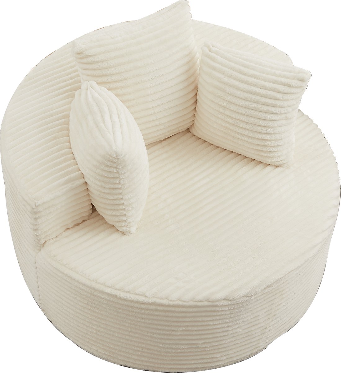 HAUSS SPOLE Fauteuil - Ronde Loungestoel - Met 3 Sierkussens En Brede Armleuningen - Voor Woonkamer En Slaapkamer - Beige Corduroy