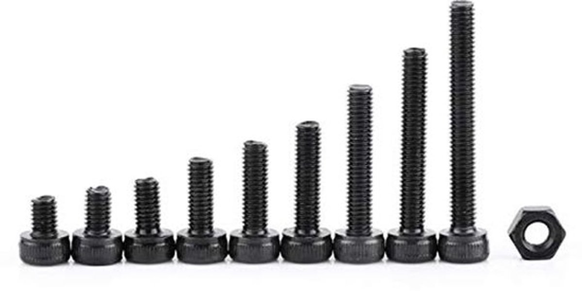 Assortiment van 280 stuks M3 zeskantschroeven en moeren van gelegeerd staal in een transparante plastic doos (4/5/6/8/10/12/16/20/25 mm)