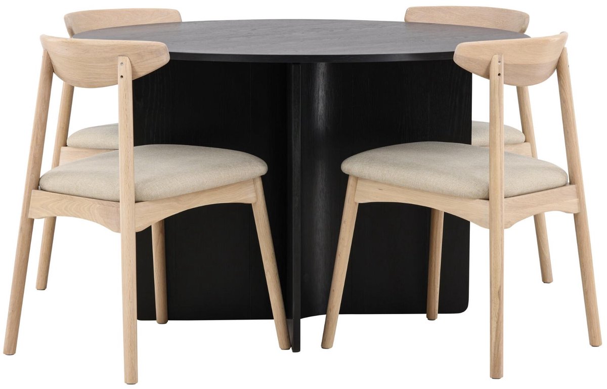 Tyresö eethoek eettafel zwart 4 stoelen whitewash.