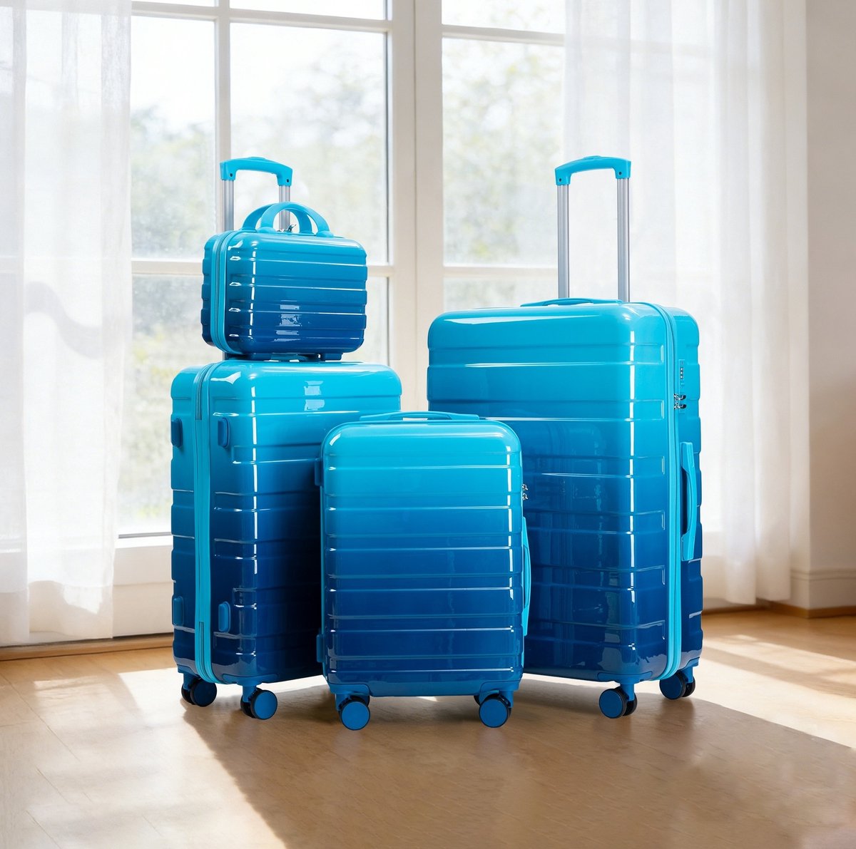 MIVRAY Kofferset – 4-Delige Hardcase Set 14 20 24 28 Inch – Polycarbonaat – Blauw – Met Cijferslot En Spinnerwielen Voor Reizen