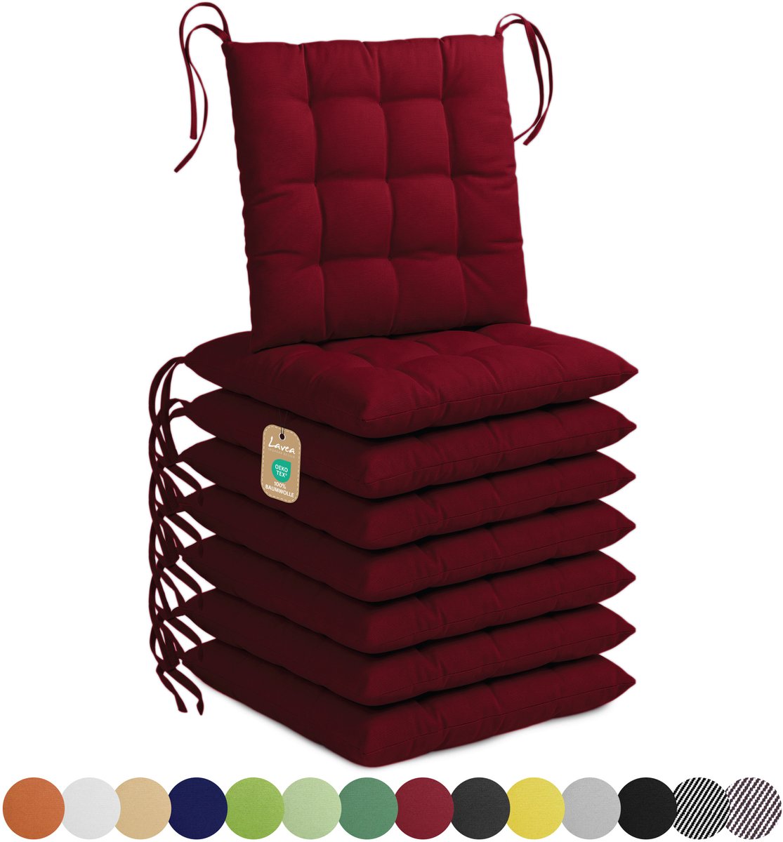 Lavea® Stoelkussens 40x40 cm, Set van 8 – Zitkussen & Stoelpads voor Binnen en Buiten – Comfortabel, Wasbaar en Duurzaam – Bordeaux
