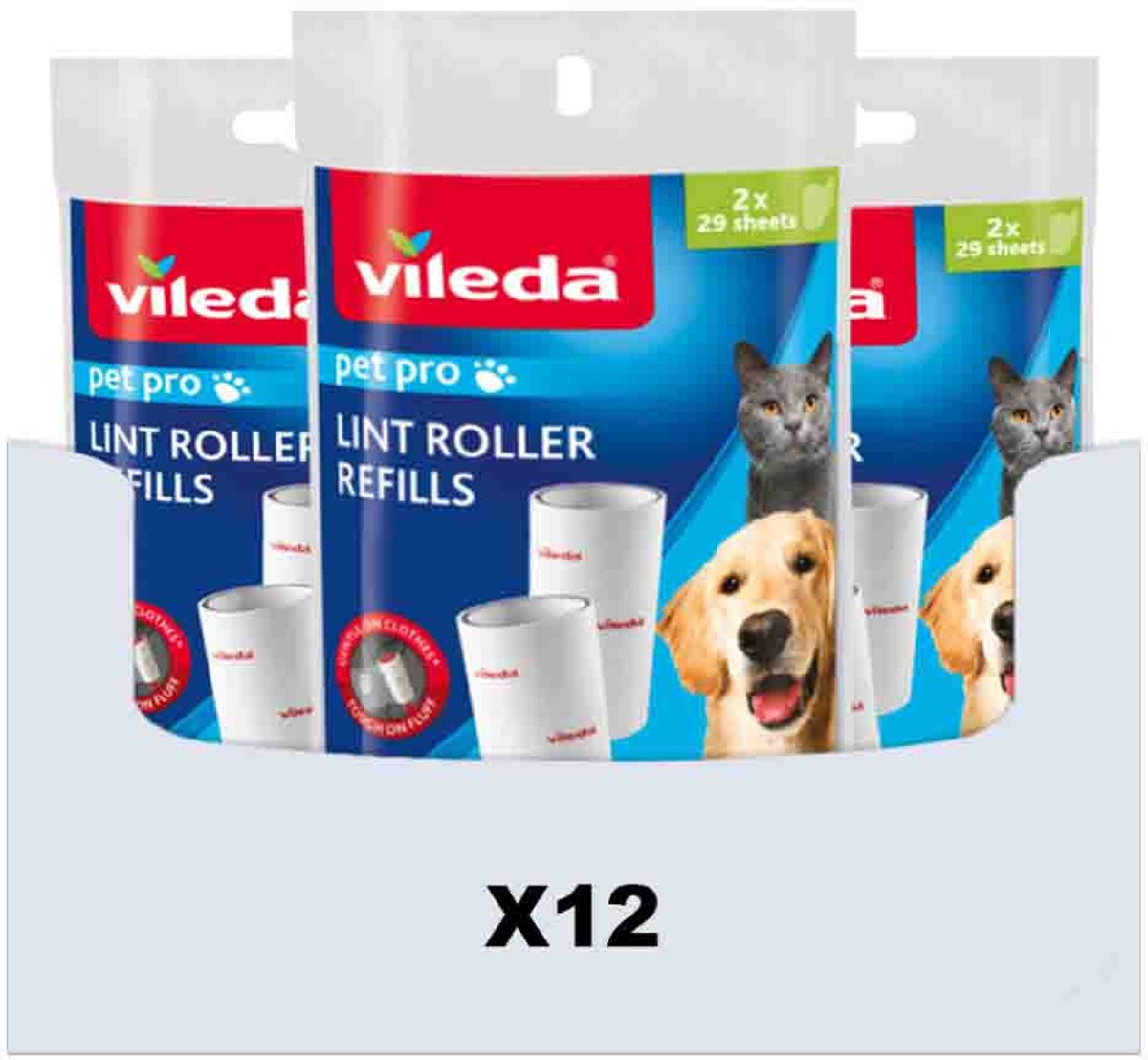 Vileda PetPro Kleefborstel Vervanging 2 x 29 bladen - 12 x 2 navullingen - Voordeelverpakking