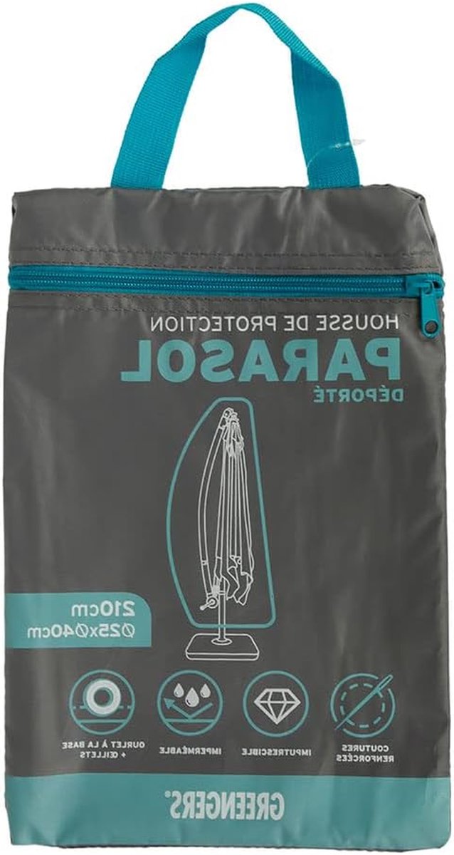 Beschermhoes voor parasols - Zweefparasol hoes Ø 25-40 x 210 cm - Waterdicht en UV-bestendig - Grijs