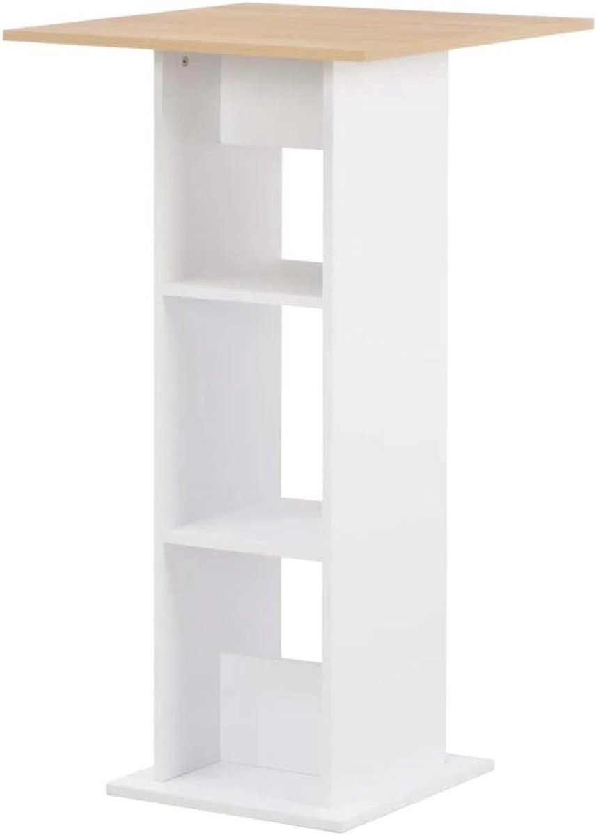 Bartafel - Hoge tafel - Eten en drinken - Met 2 opbergplanken - 60x60x110 cm - Wit en eiken