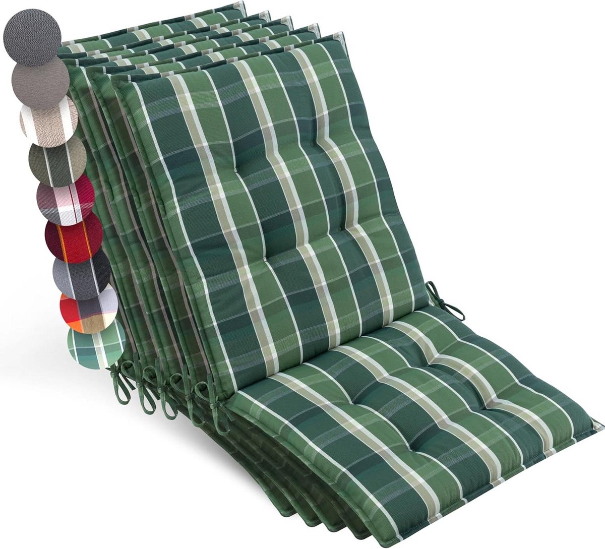 Tuinkussen Set - Kussenset Stoel - Terras Ontspanning - UV-bestendig - 100x50 cm - Groen Ruit