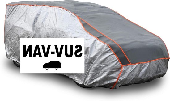 Zilverkleurige SUV-hoes met donkergrijs middendeel en oranje randen.