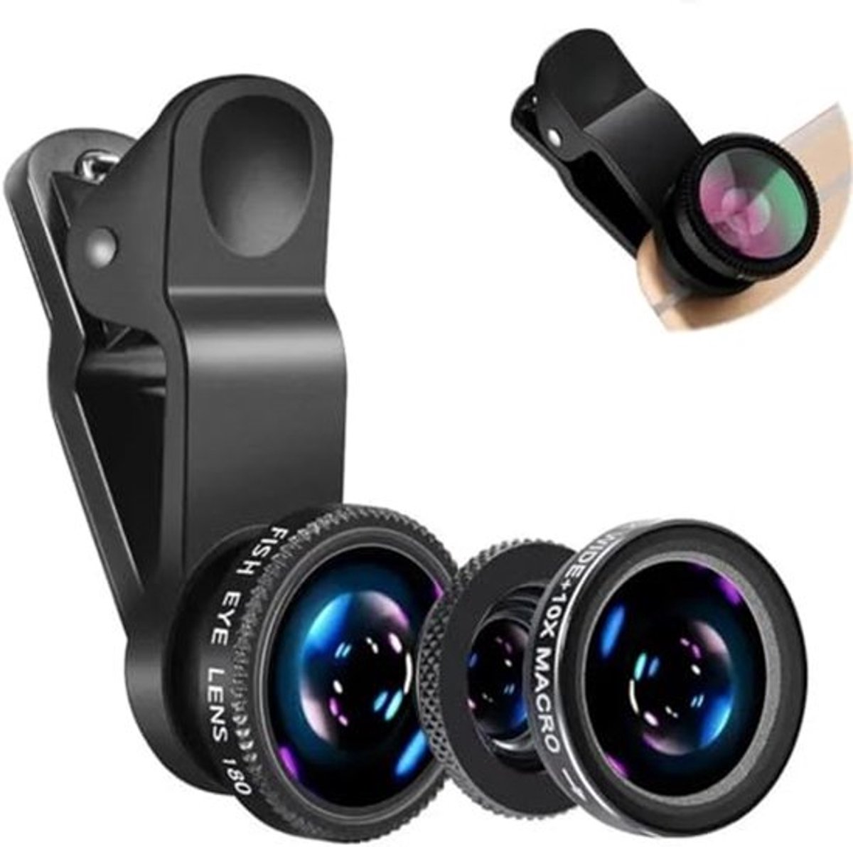 3-in-1 Lenzenset voor Mobiele Telefoons – Fisheye, Groothoek en Macrolens