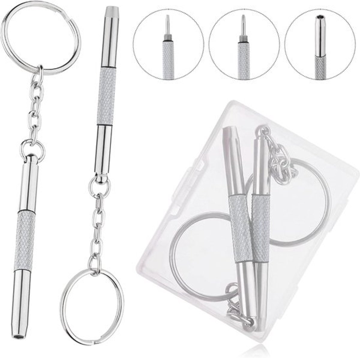 Small Eyeglass Screwdriver Repair Kit - Mini 3-in-1 Precision Glass Screwdrivers Set - Kleine Bril Schroevendraaier Sleutelhanger Mini Schroevendraaier Zilver voor Brillen