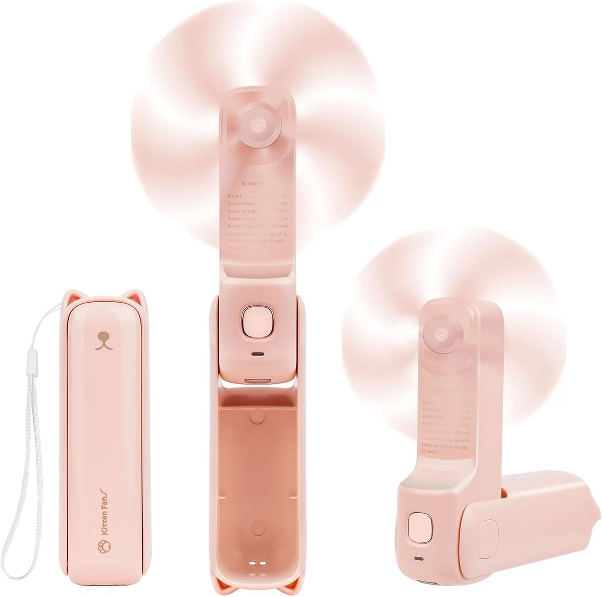 Handventilator 3-in-1 Oplaadbaar – 3 Snelheden – 2000mAh – Opvouwbaar met Powerbank en Zaklamp – Roze
