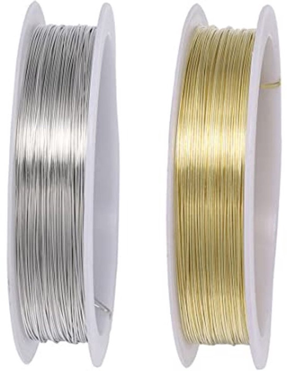 2 rollen koperdraad - 0,2 mm - goud en zilver voor knutselen en bloemarrangementen