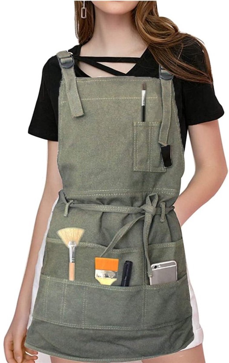Verstelbare Schort, Werkplaats Gereedschap, Kruisband Schort en Gereedschapzakken, Canvas Werk Schort, Kunstenaar, Schilder Schort voor Mannen en Vrouwen, Zoals Getoond, M, zoals getoond