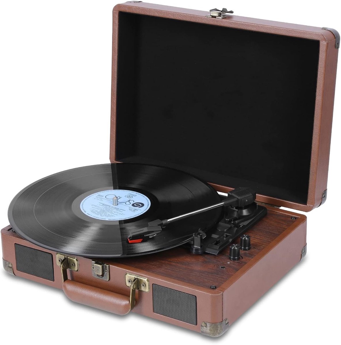 Platenspeler met Bluetooth en USB - Draagbaar Hout - Vinyl naar MP3 Conversie - Inclusief Boxen - Voor Muziekliefhebbers