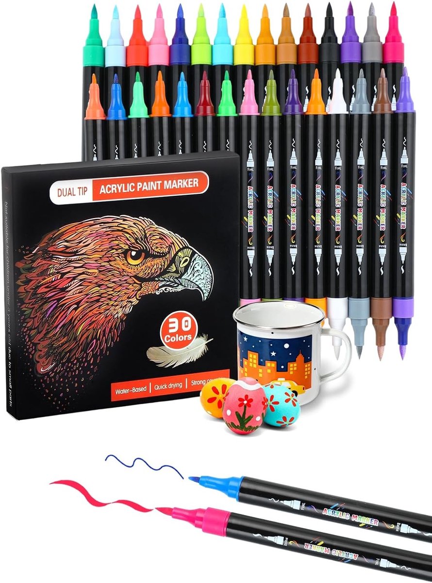 Acrylstiften Set - Multikleur - Dubbelpuntsontwerp - Watervast - Voor Creatieve Projecten