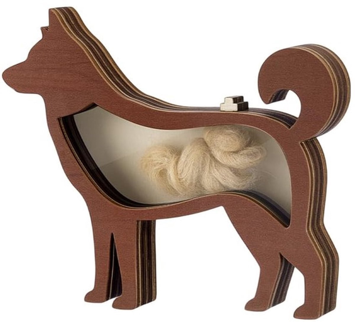 Gepersonaliseerde hond haar aandenken doos, houten huisdier haar herdenkingsdoos hond vormige houten huisdier bont aandenken dozijn met zichtbaar venster, 15,5 x 17,6 x 2,5 cm