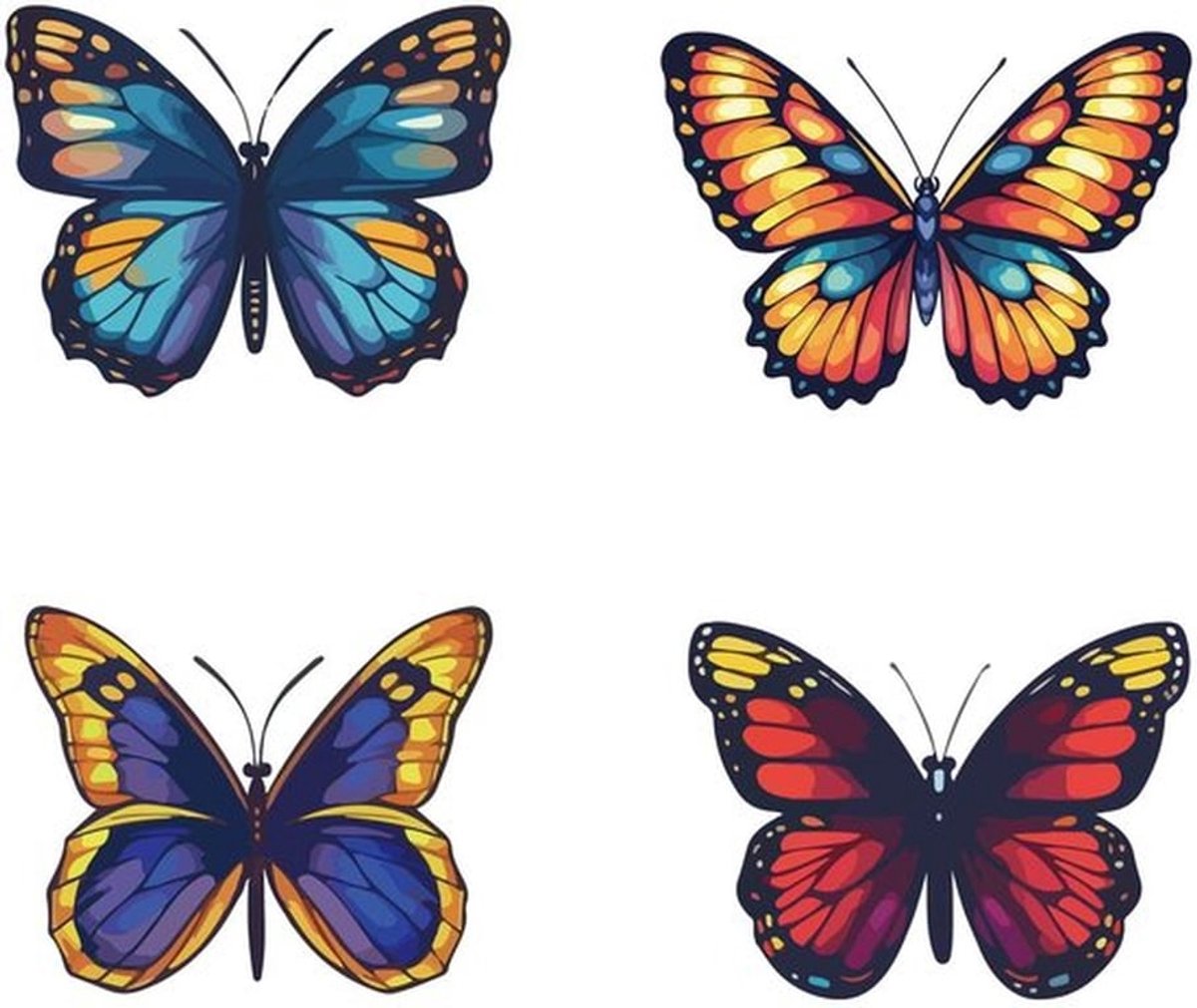 4 stuks 16 cm vlinder raamstickers van plastic, PVC, waterdicht, antibotsing, herbruikbaar, statisch, rond, veer, vlinders, insecten, glazen schuifdeurstickers, klemmen voor het voorkomen van vogelverschrikkingen, thuiskantoor