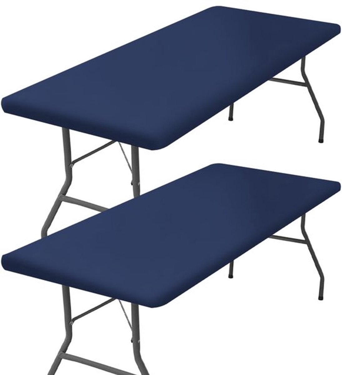 2-pack elastische picknicktafelkleed, waterdichte rechthoekige tafelhoes, geschikt voor 4,25 m opvouwbare tafelhoezen, wasbaar polyester hoeslaken voor binnen en buiten kamperen (marineblauw)