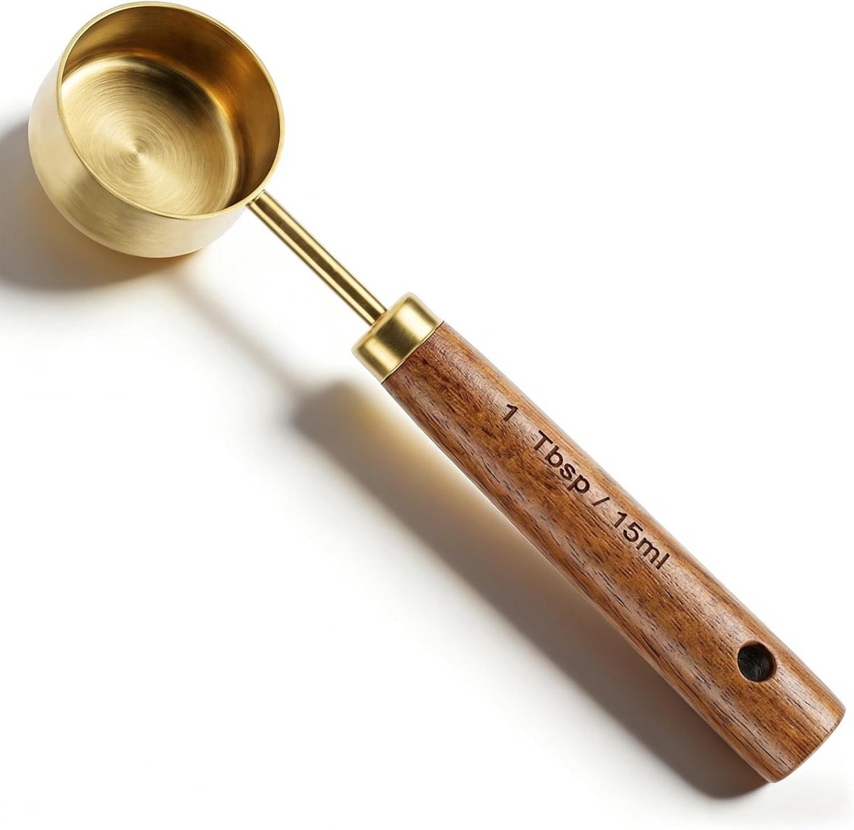 Koffielepel met houten handvat, roestvrij staal, 1 eetlepel maatlepel voor koffie, thee en kruiden - 15 ml