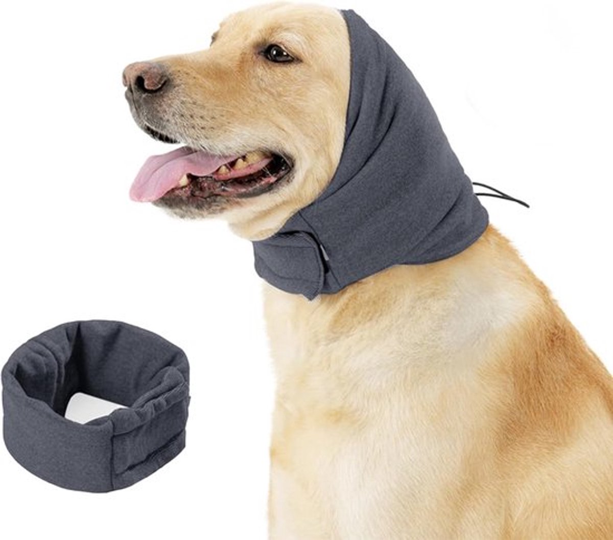 Donkergrijze hondenoorbeschermers, rekbare flexibele oorbescherming voor honden, plakband, verstelbare hondenoorbescherming, warme oorbeschermers voor honden, voor verlichting
