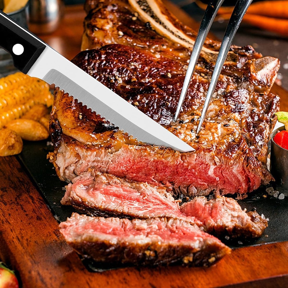 Set van 6 RVS Steakmessen met Serrated Snede, Perfect voor Thuis, Restaurant en Hotel, Roestvrij en Vaatwasmachinebestendig