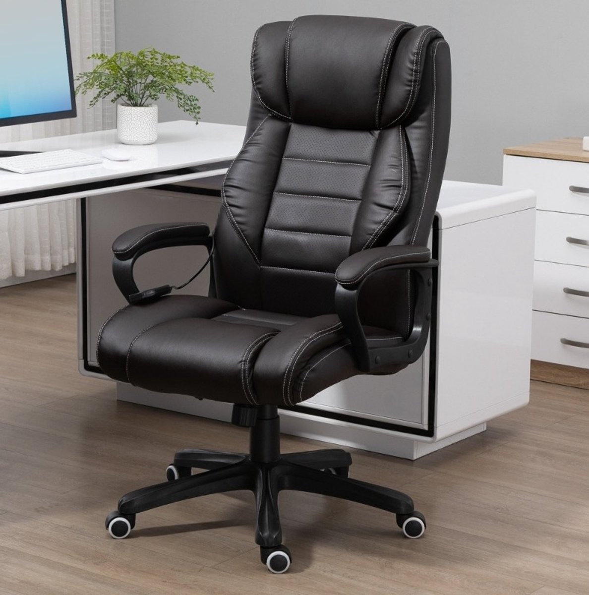 MIVRAY Bureaustoel 64 x 74 x 112-120 cm - Met 6-Punts Vibratiemassage En Kantelfunctie - Voor Kantoor Of Thuiswerkplek - Kunstleer Bruin