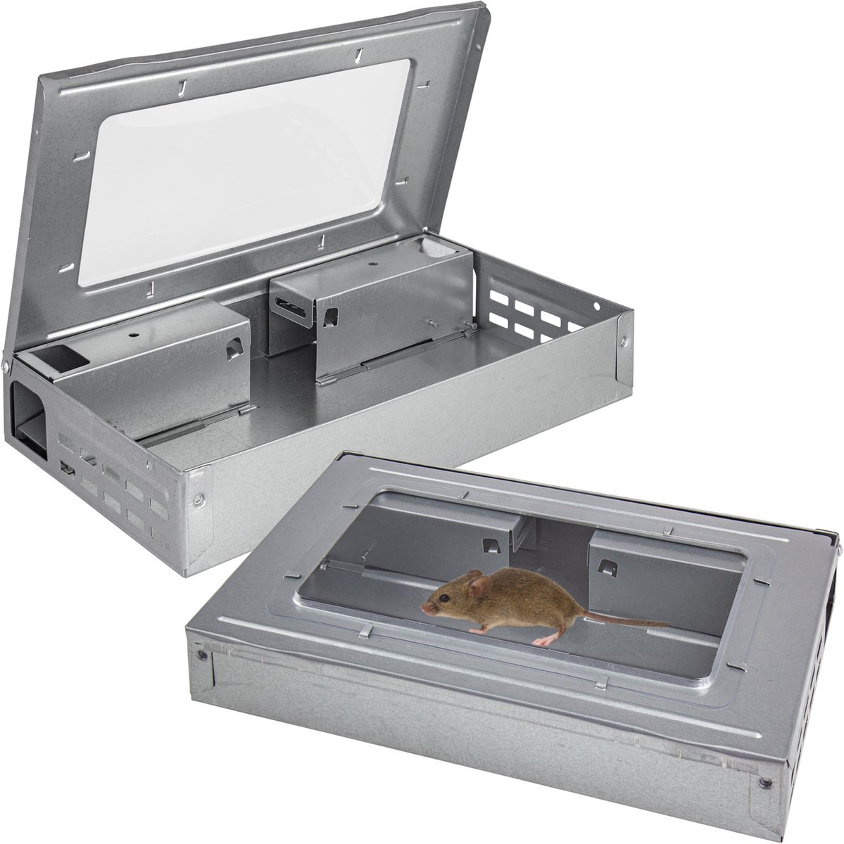 2x Metalen Muizenval Muizen Tuin Muizenval Live Trap Aas Station voor Muizen Muis Aas Doos Aas woelmuis Repel Petigi