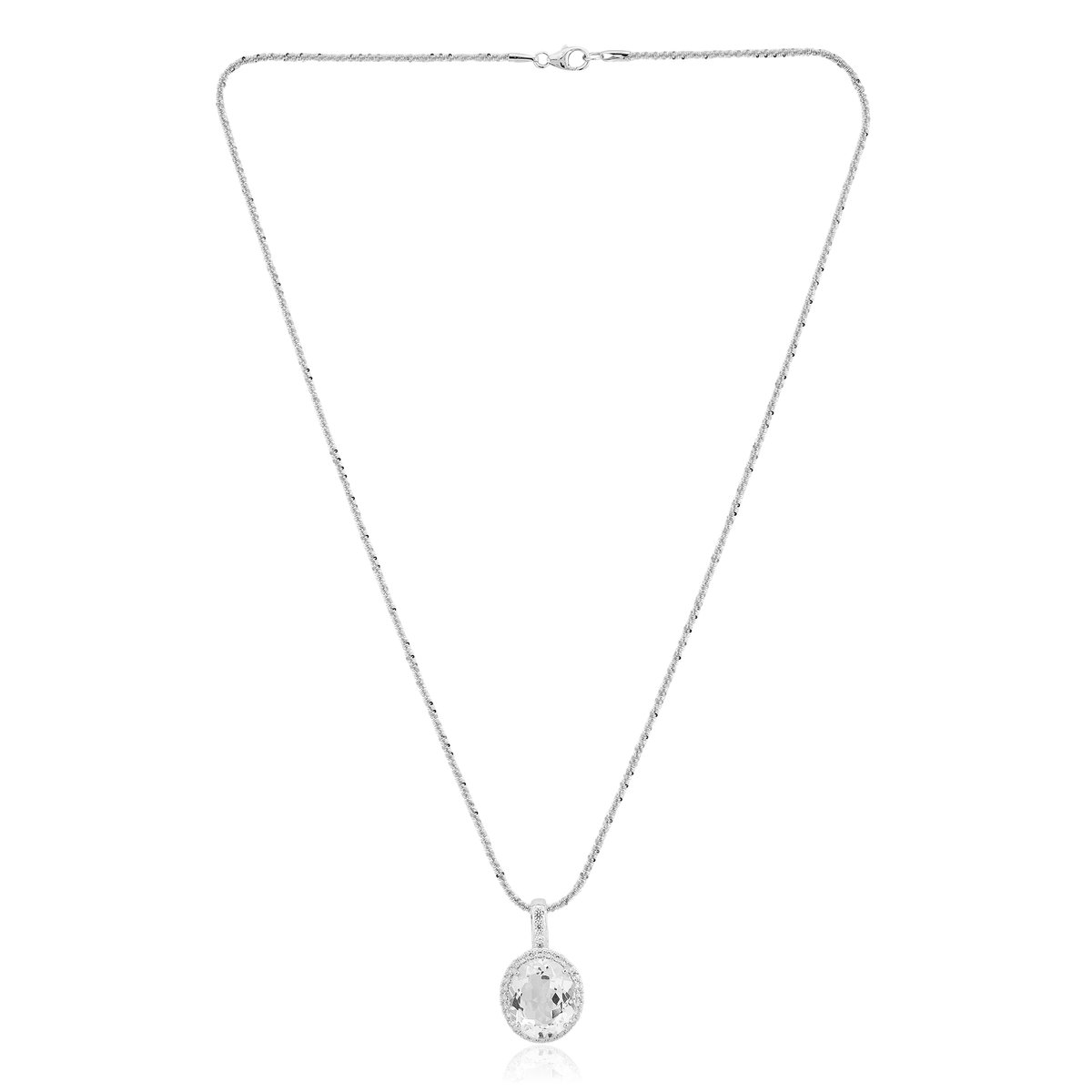 Cavill - 925 Sterling Zilver Gerhodineerde Ketting - Ovale Witte Topaas 8,28 ct & Witte Zirkonen - Elegante Dames Sieraden