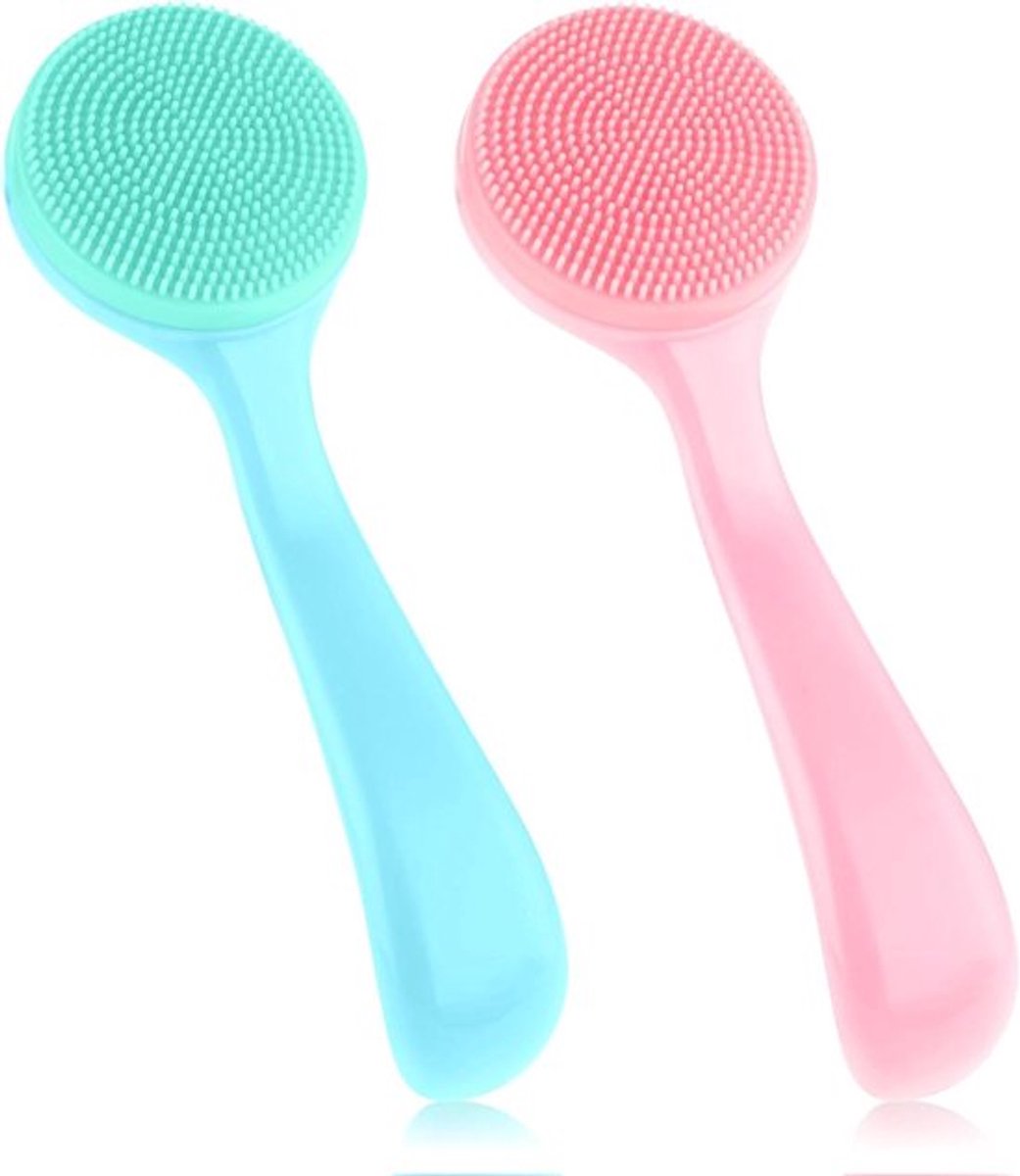 2 stuks handmatige siliconen gezichtsreinigingsborstels met handvat voor make-up
