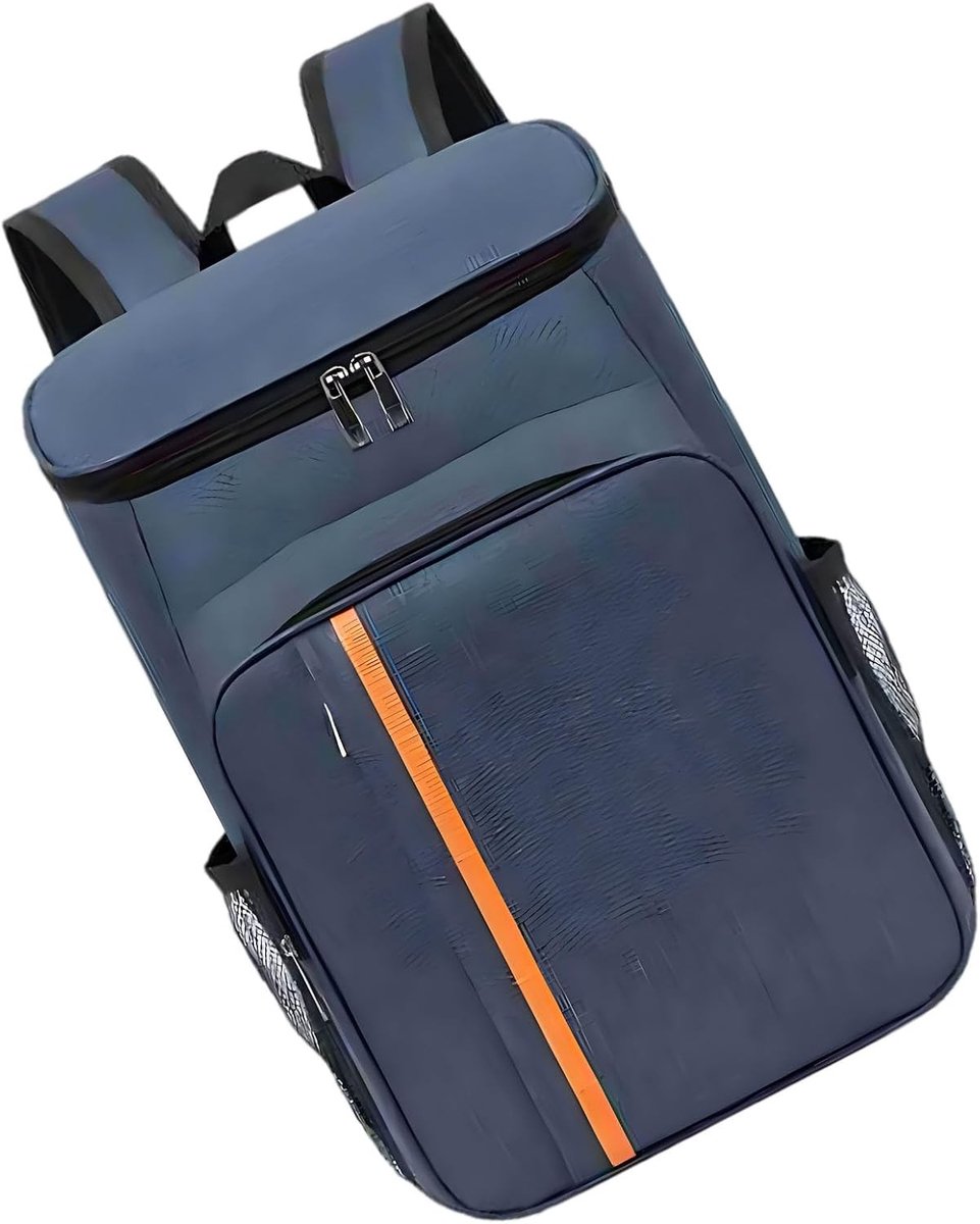 Draagbare grijze rugzakkoeler met grote capaciteit voor reizen, wandelen en picknicken, 41 x 28 x 18 cm, ideaal voor buitenactiviteiten en koel houden van dranken