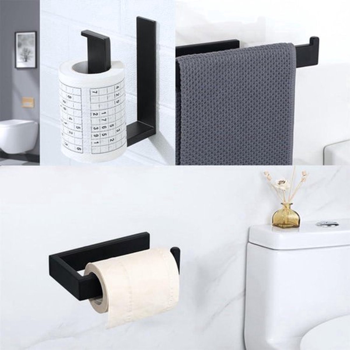Toiletpapierhouder roestvrij staal U-vormig design matzwart - badkamer keuken wc-rolhouder flexibel installeren