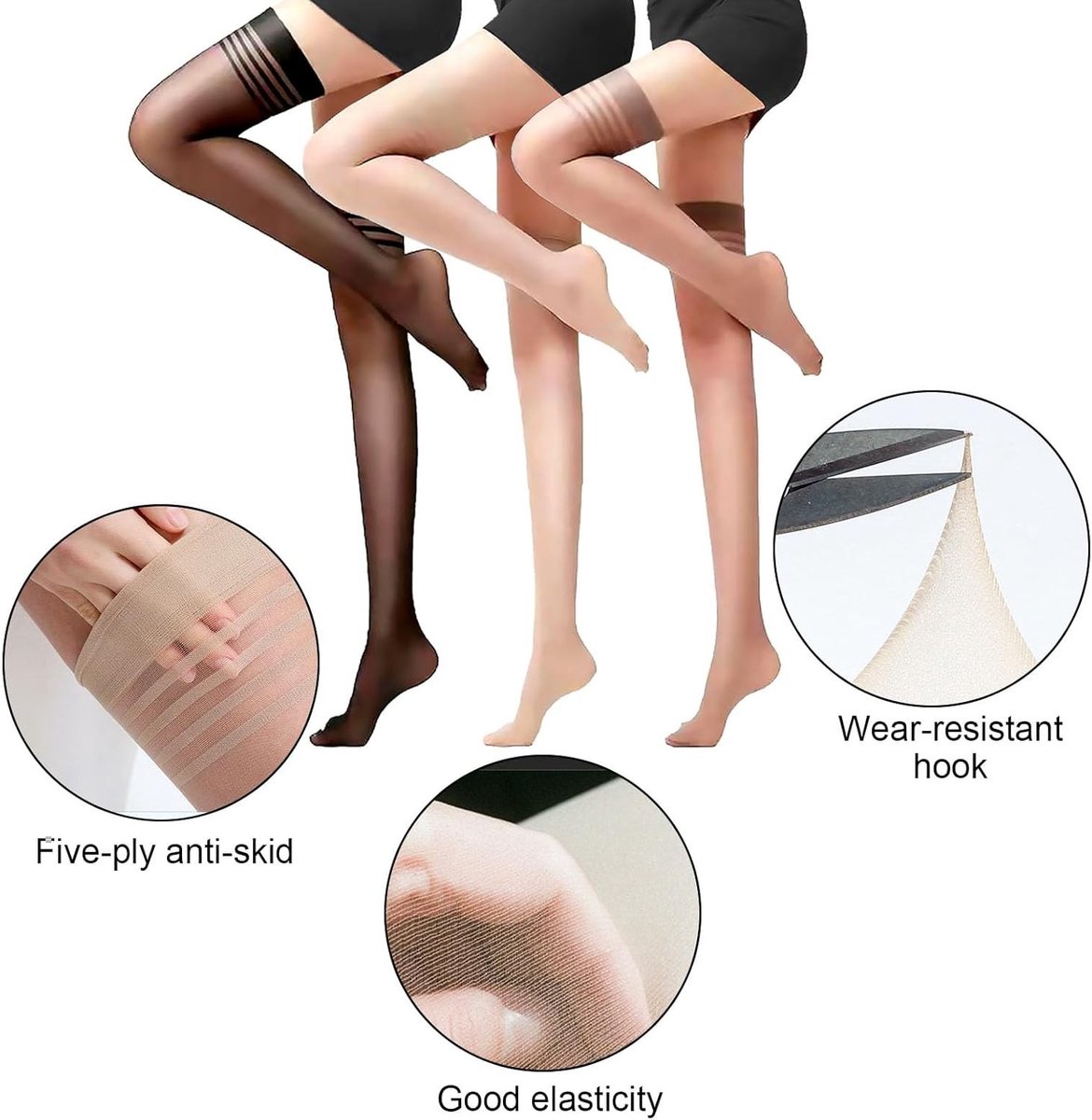Anti-slip Kousen met Kant, Silikonenzijde en Hoge Steun voor Dames - Comfortabele en Elegante Kousen voor Elke Gelegenheid