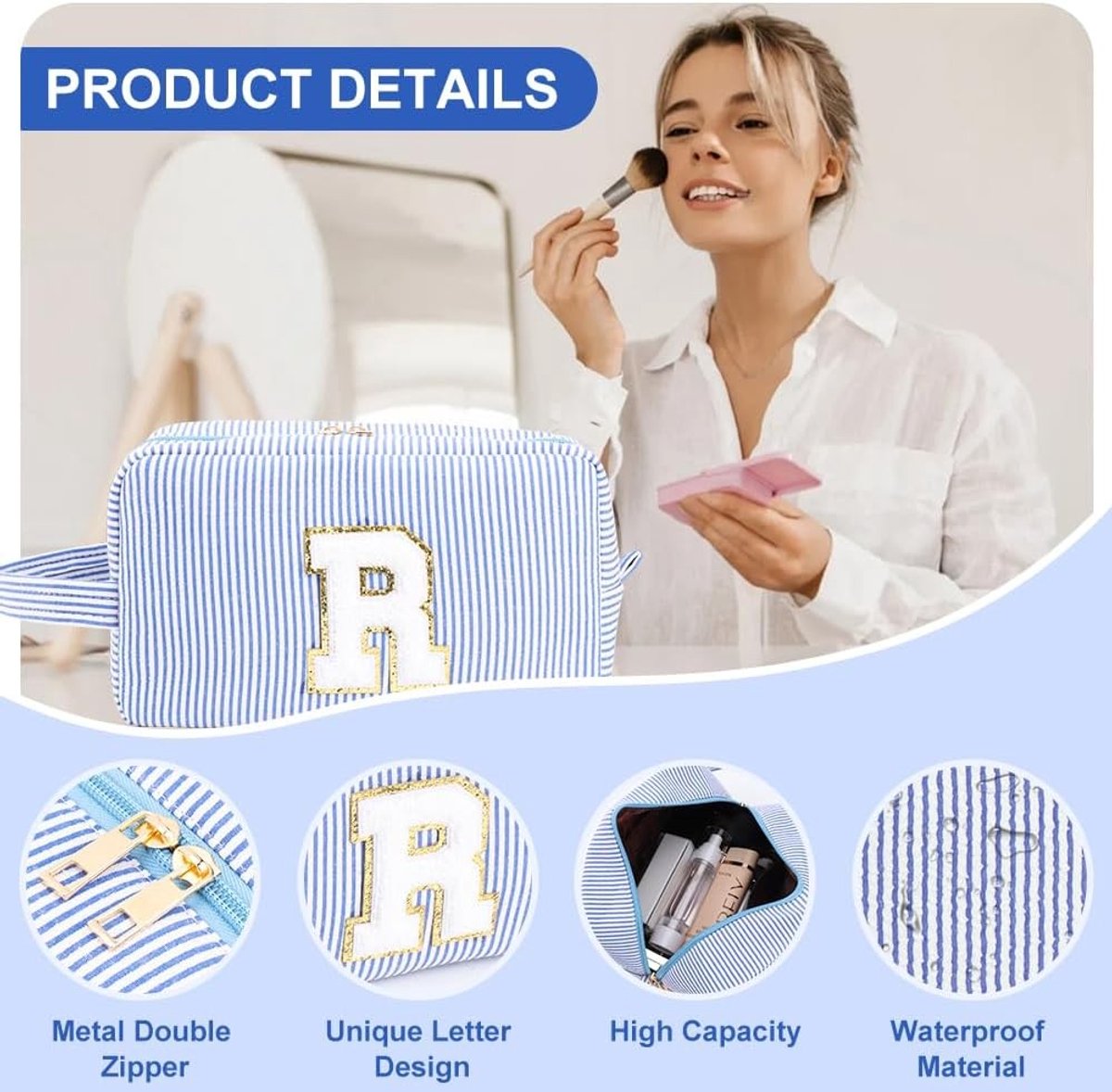 Cosmetica Tas voor Vrouwen, Reistasje met Ribbels, Inclusief Kleine Make-up Tas, Perfect Cadeau voor Vriendinnen en Beste Vriendinnen