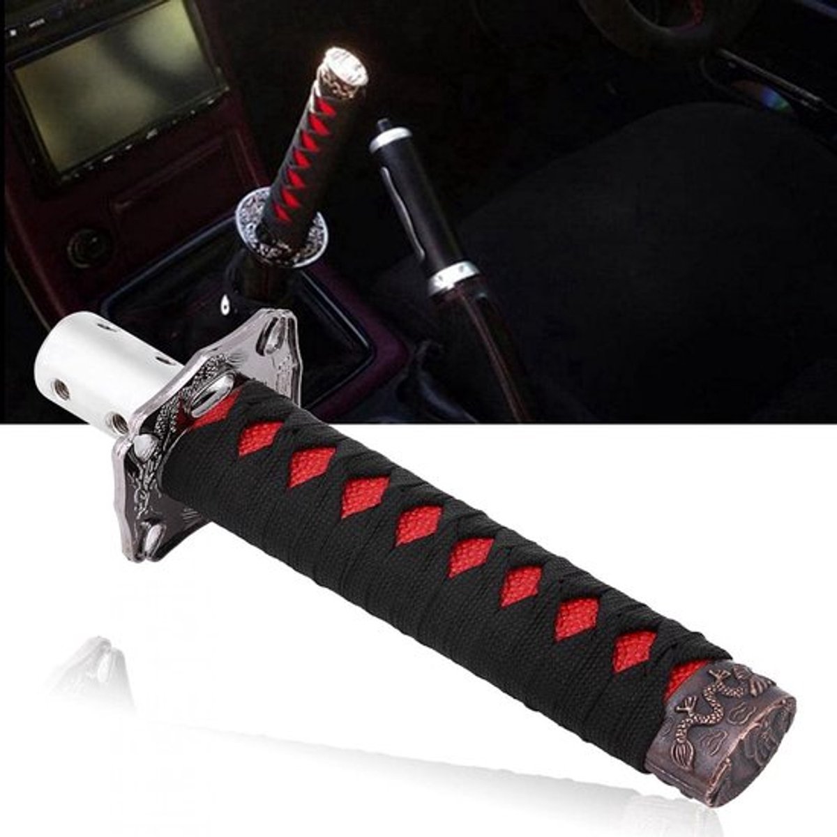 Japanse Katana Samurai Sword Shifter versnellingspookknop, 4 universele adapters voor de meeste handmatige en automatische transmissies