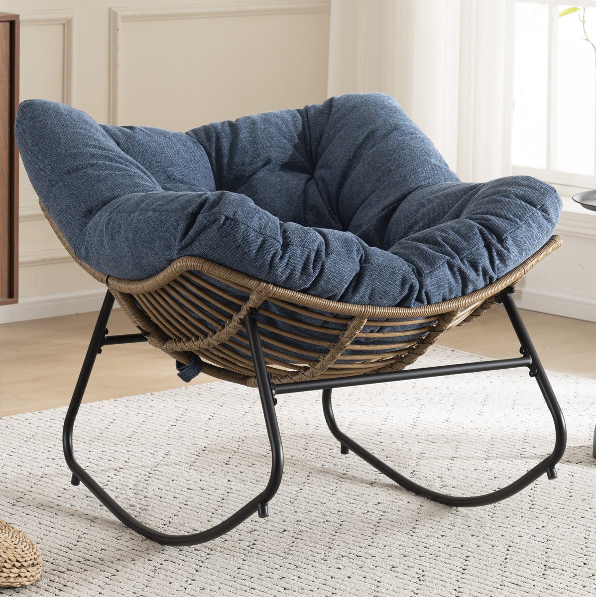 MIVRAY Schommelstoel 95 x 107 x 83 cm - Ergonomische Relaxfauteuil Voor Woonkamer En Slaapkamer - Chenille En Metaal - Blauw