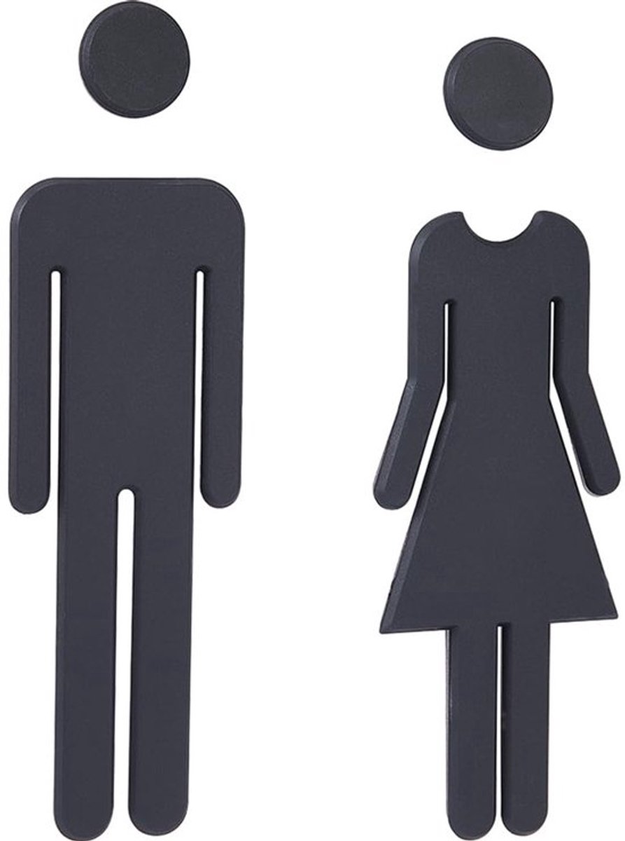 Pak van 2 toiletborden Zelfklevend 20 cm voor mannen en vrouwen Toiletdeurborden Toiletidentificatieborden Zwarte plastic toiletmuurstickers Borden Borden voor hotelparkeerplaats,